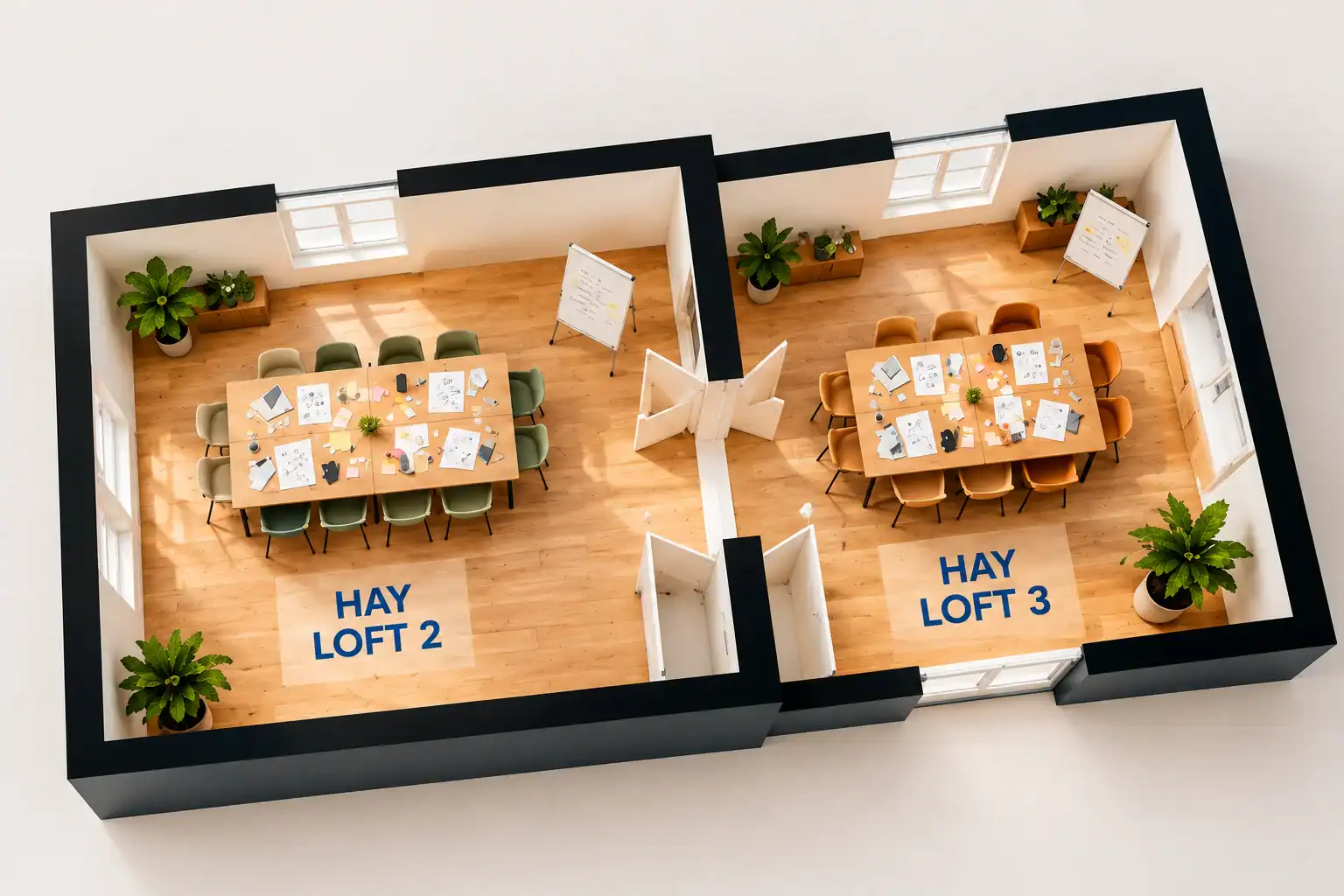 Illustration der Kombination von HAY LOFT 2 und HAY LOFT 3 als zusätzliche Workshopfläche